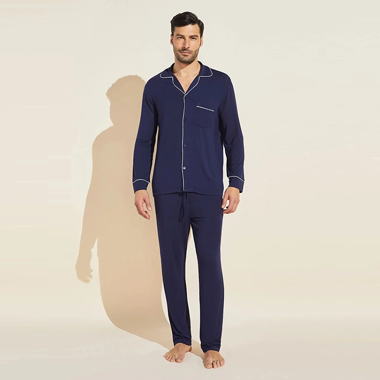 Organic Bamboo Cotton Long Pj Set Sustainable Bamboo Mens Loungewear Eco Friendly Pijamas Men Bamboo Cotton Pj Set