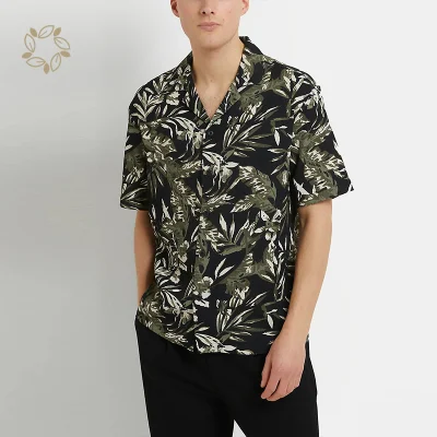 Camisa de manga corta con estampado floral y corte regular de bambú orgánico Camisa de flores para hombre Camisa de resort sostenible Ecológica