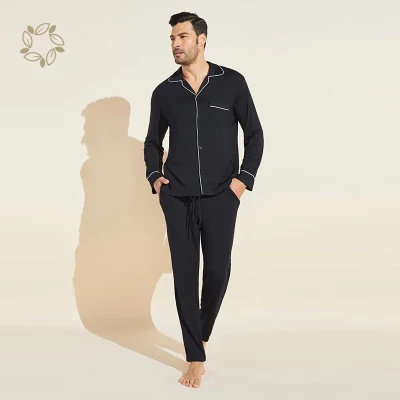 Conjunto de pijama largo de algodón de bambú orgánico Ropa de estar por casa de bambú sostenible para hombre Pijamas ecológicos Conjunto de pijama de algodón de bambú para hombre