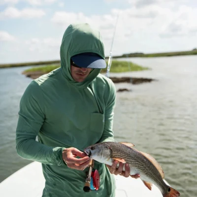 Camisa de pesca de bambú con capucha personalizada con capucha de manga larga de rendimiento de venta caliente con orificio para el pulgar