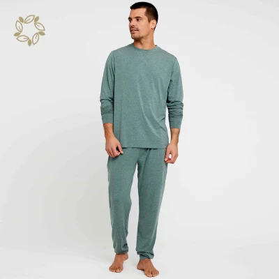 Ropa de estar por casa de manga larga de bambú orgánico para hombres Ropa de dormir ecológica Ropa de dormir orgánica Conjuntos de pijamas Ropa de hogar para hombre Conjunto de salón sostenible