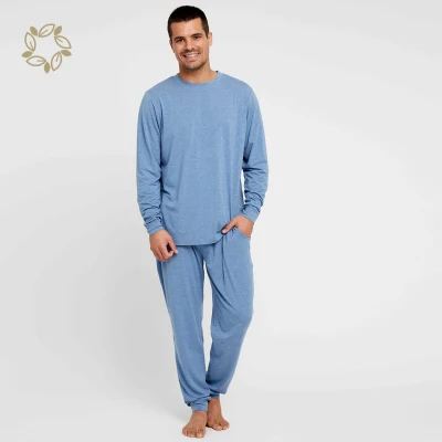 Ropa de estar por casa de Jersey de algodón para hombre, pijama orgánico personalizado para salón, ropa de descanso de bambú, pijamas para hombre, pijamas de bambú ecológicos de otoño