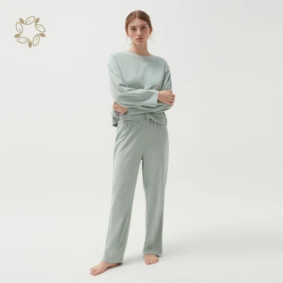 Pijamas de terciopelo de algodón orgánico para mujer Ropa de dormir de mujer de terciopelo de bambú sostenible Ropa de dormir de mujer ecológica